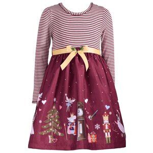 Bonnie Jean Girls 2T-6X Stripe Knit Shantung Nutcracker Christmas Dress